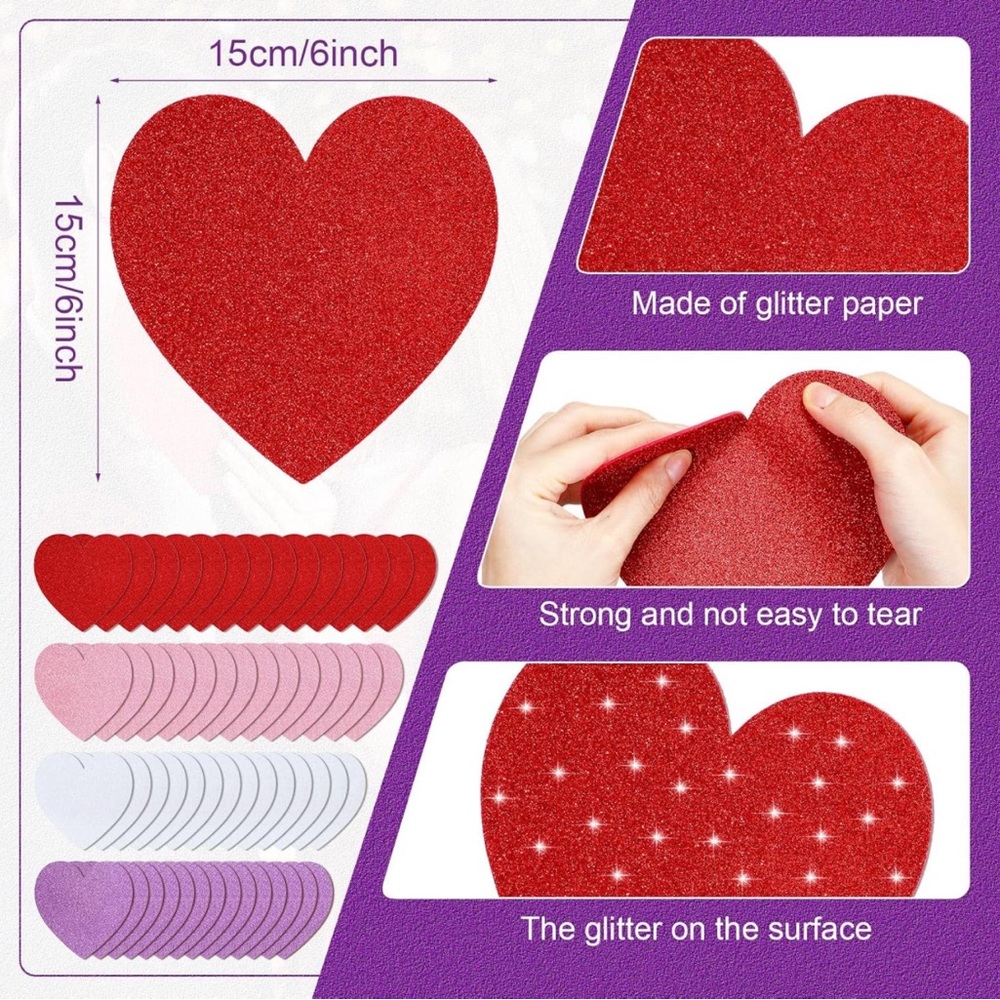 72 Piece Huge Glitter Heart Sticker Wall Decor